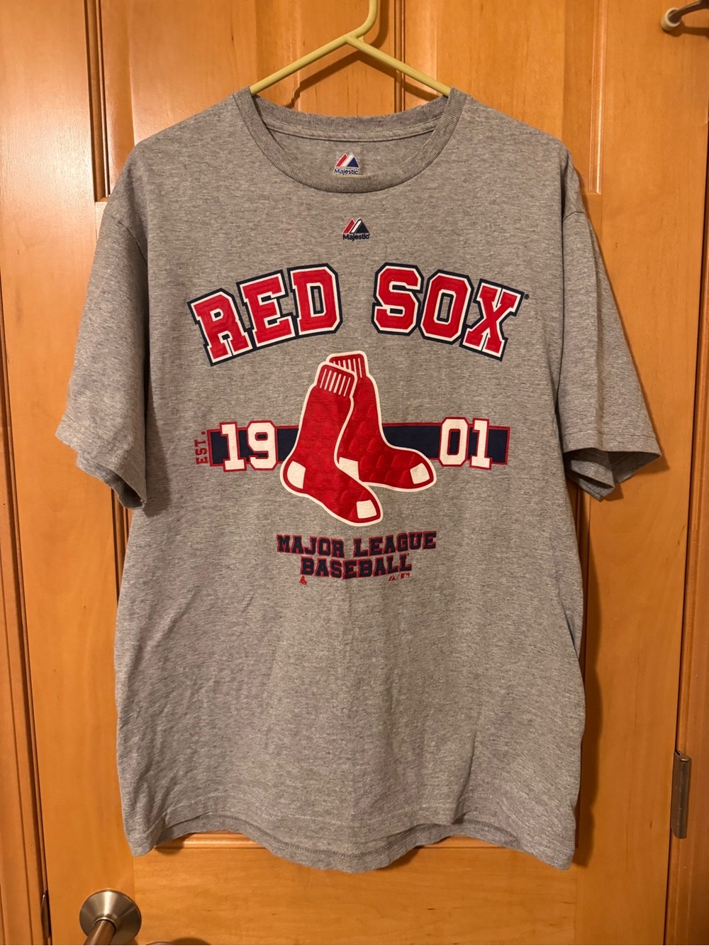 Majestic Red Sox Gray Tee with Red & Navy Graphic